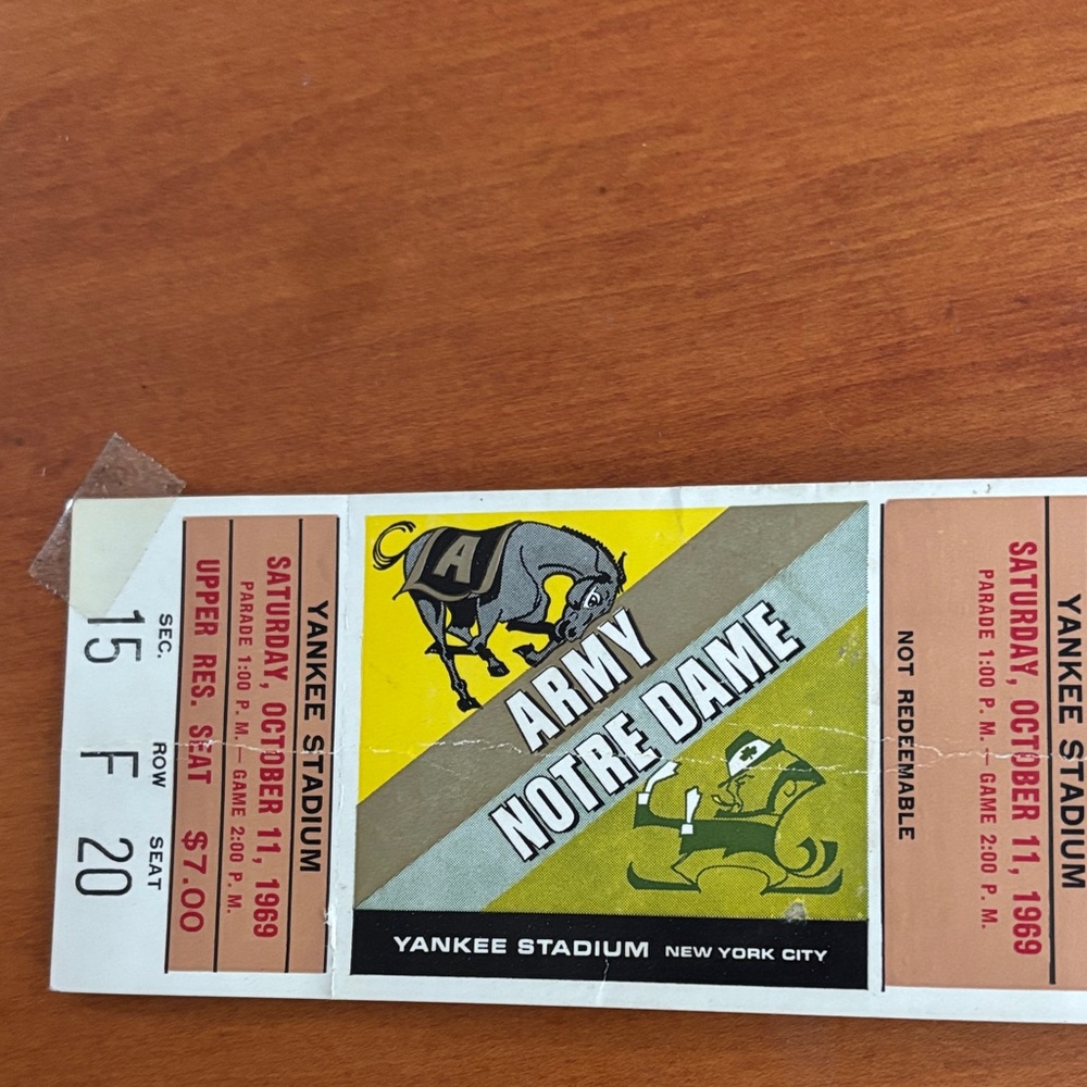 Vintage Army vs Notre Dame Ticket Stub